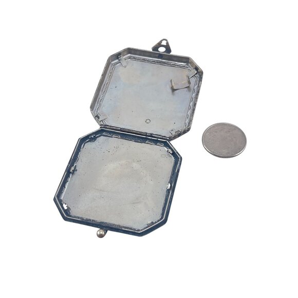 Antique Deco Silver-Plated Double-Sided Square Powder Lipstick Compact Locket - Picture 6 of 11
